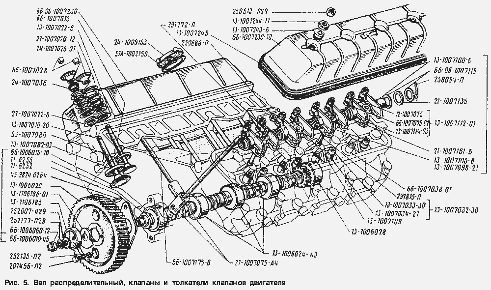 Вал распределительный, клапаны и толкатели клапанов двигателя.  ГАЗ-66 (Каталог 1996 г.)