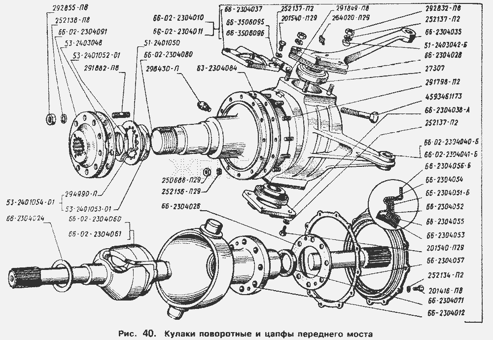 Кулаки поворотные и цапфы переднего моста.  ГАЗ-66 (Каталог 1996 г.)