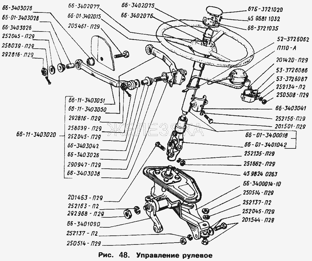 Управление рулевое.  ГАЗ-66 (Каталог 1996 г.)