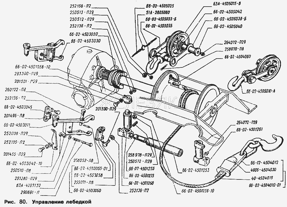 Управление лебедкой.  ГАЗ-66 (Каталог 1996 г.)