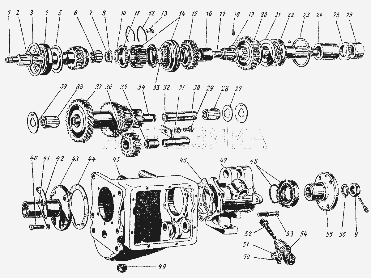 Коробка передач.  ГАЗ-21 (каталог 69 г.)