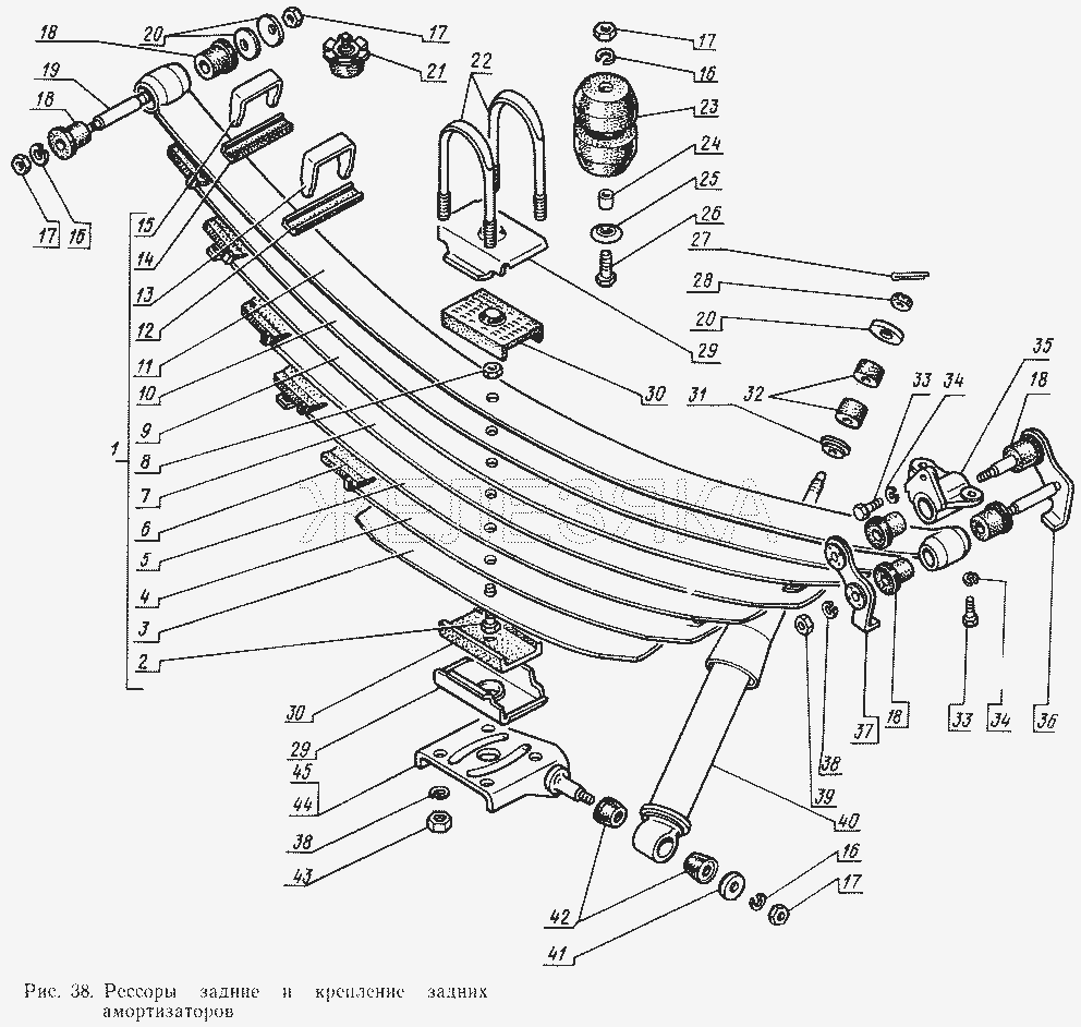 Рессоры задние и крепление задних амортизаторов.  ГАЗ-14 (Чайка)