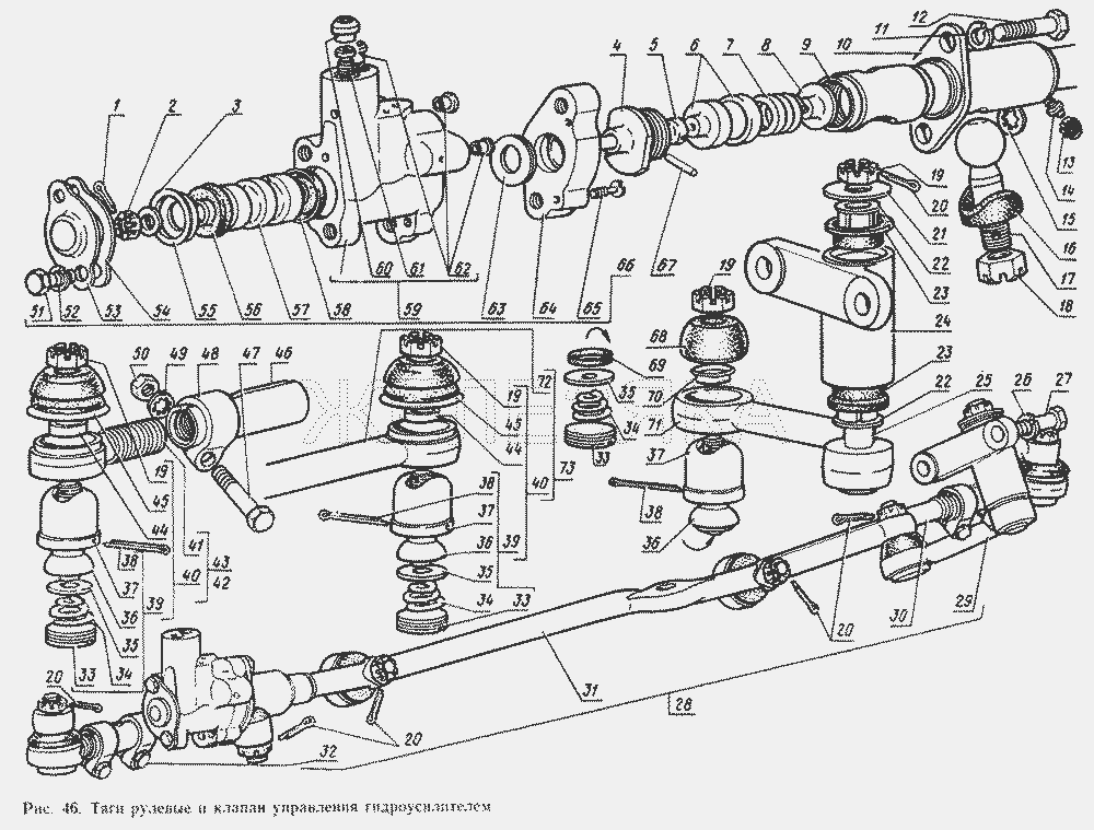 Тяги рулевые и клапан управления гидроусилителем.  ГАЗ-14 (Чайка)