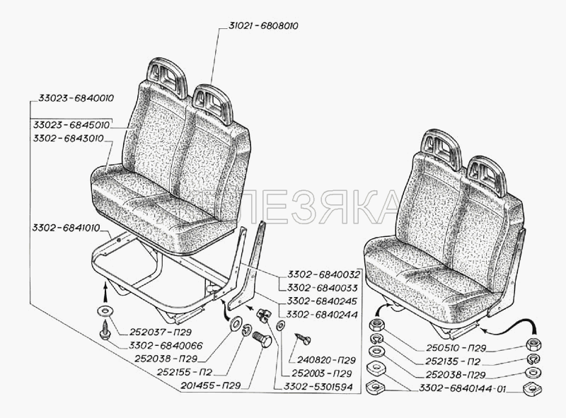 Двухместное сиденье кабины.  ГАЗ-3302 (2004)