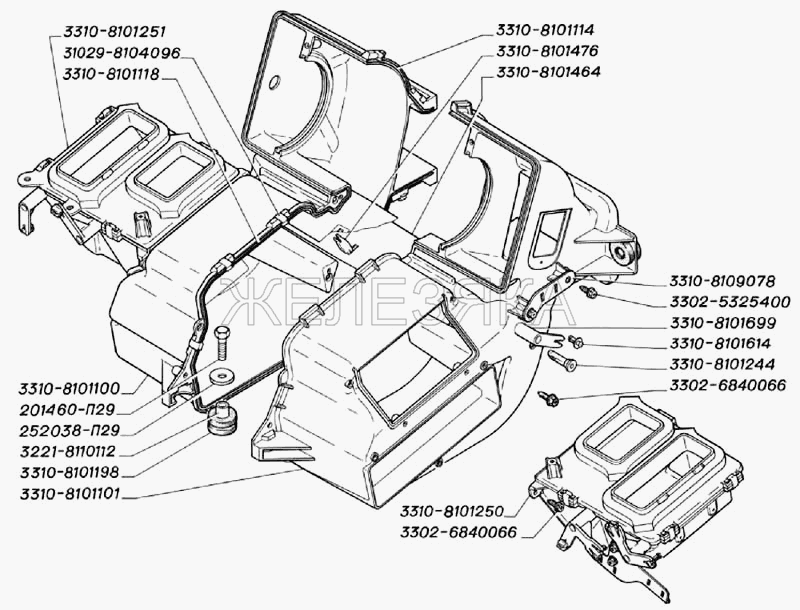 Детали корпуса отопителя (для автомобилей выпуска с 2003 г.).  ГАЗ-3302 (2004)