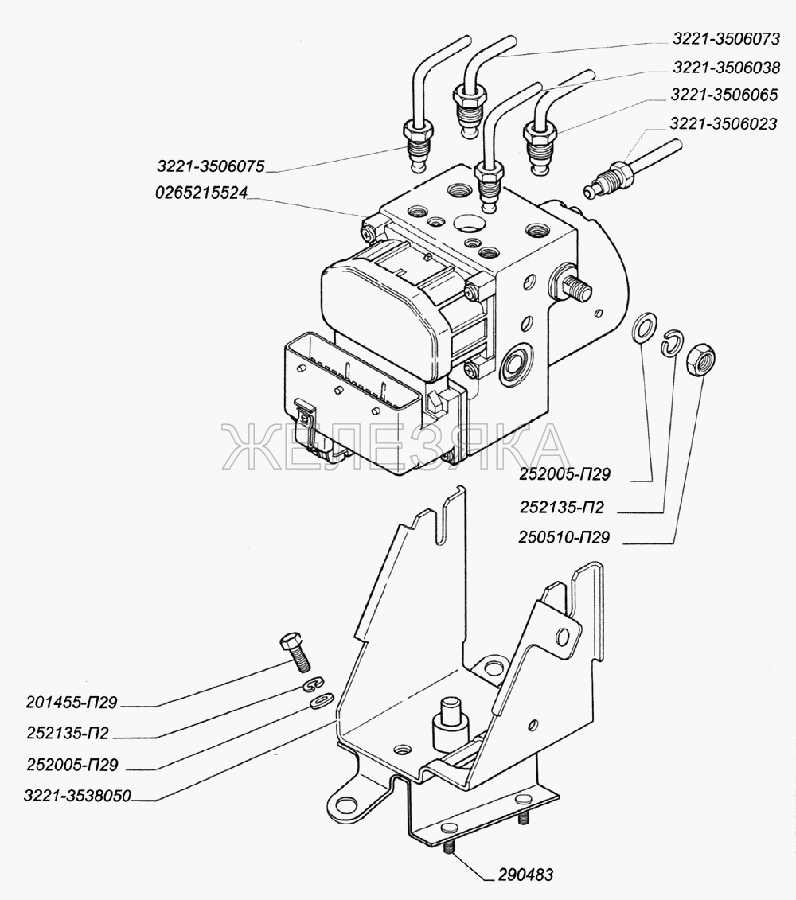 Установка гидроагрегата антиблокировочной системы тормозов.  ГАЗ-3221 (2006)