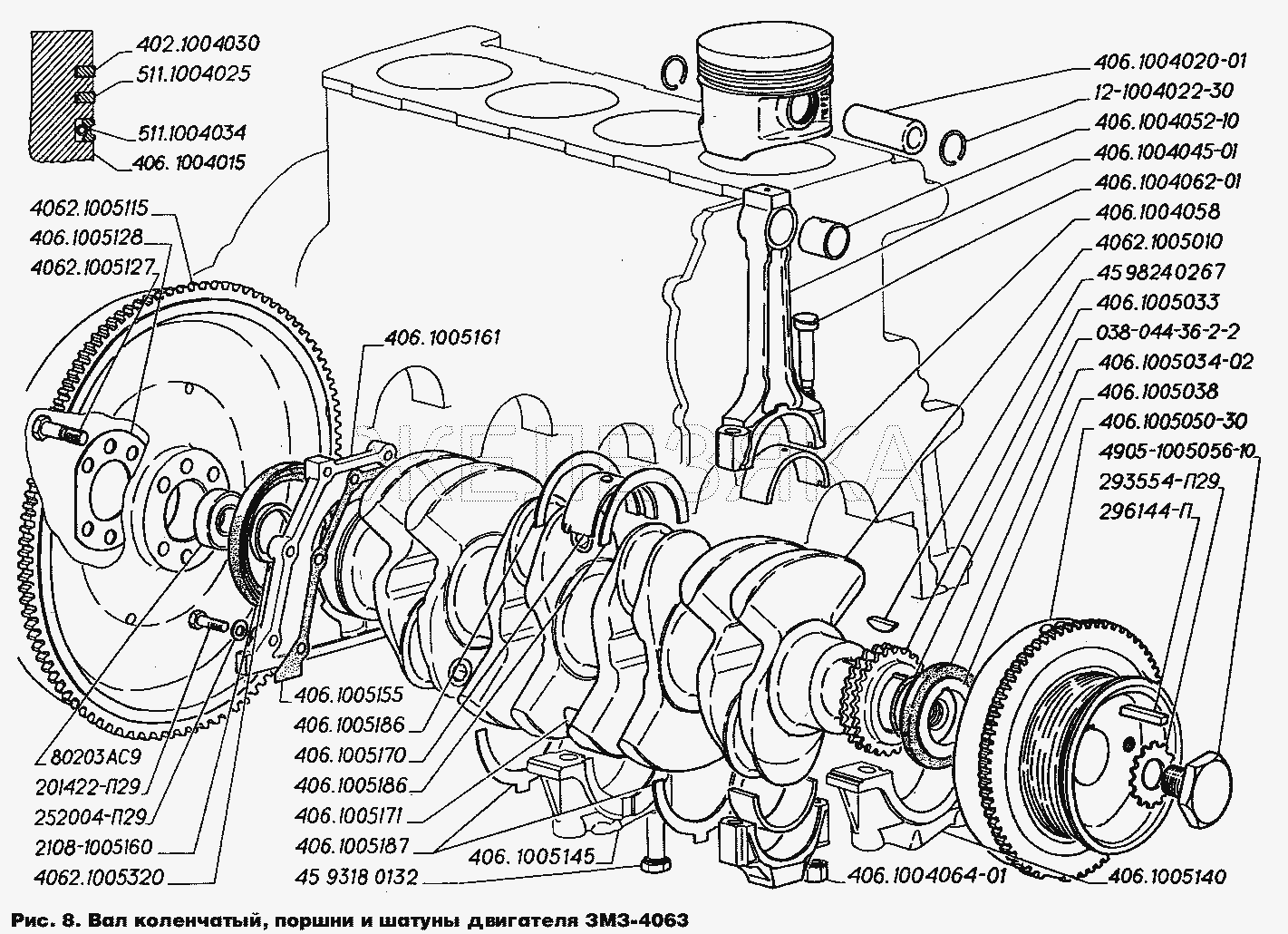 Вал коленчатый, поршни и шатуны двигателя ЗМЗ-4063.  ГАЗ-2217 (Соболь)