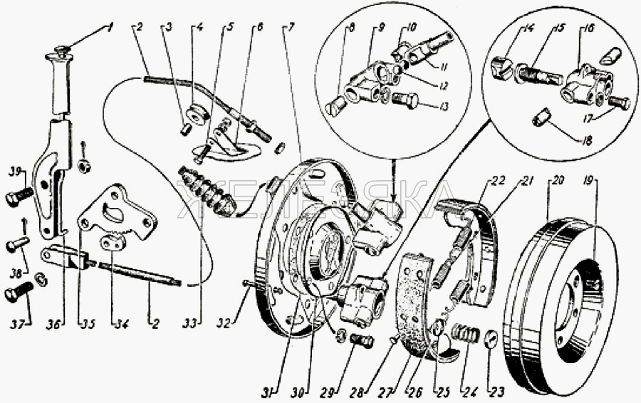 Ручной (центральный) тормоз.  ГАЗ-69
