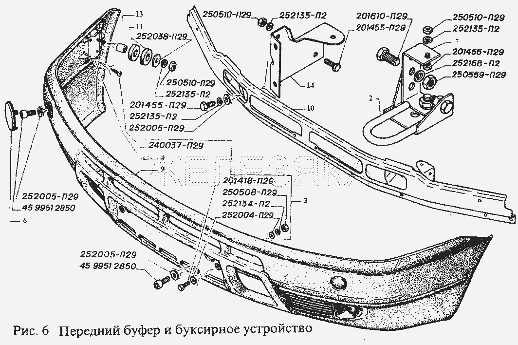 Передний буфер и буксирное устройство.  ГАЗель, Соболь (2003)