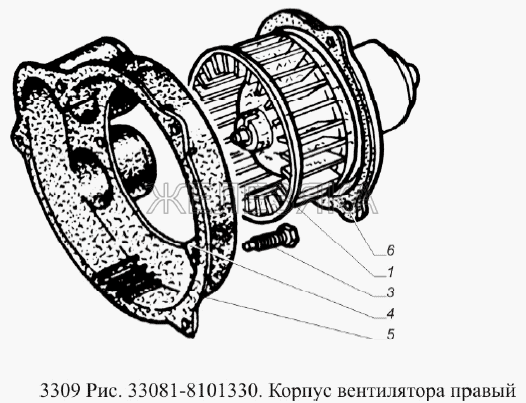 Корпус вентилятора правый.  ГАЗ-3309 (Евро 2)