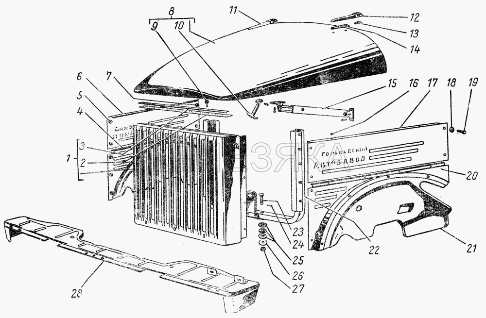 Облицовка радиатора и капот.  ГАЗ-51 (63, 93)