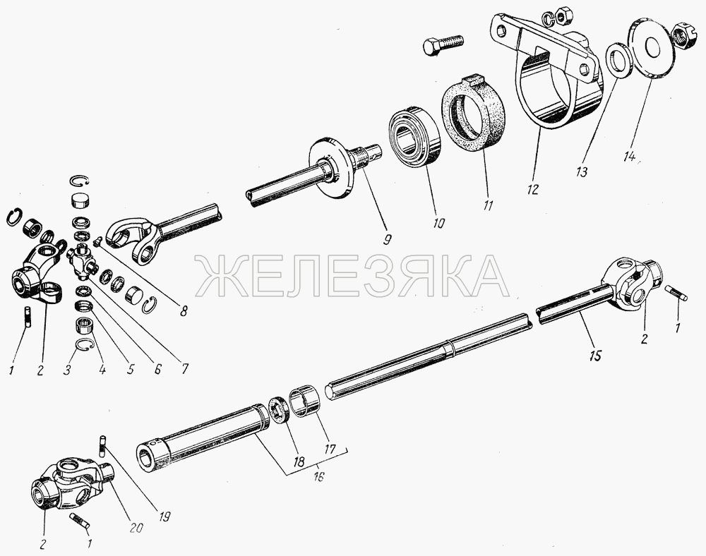 Карданы привода опрокидывающего механизма для ГАЗ-63Д.  ГАЗ-51 (63, 93)