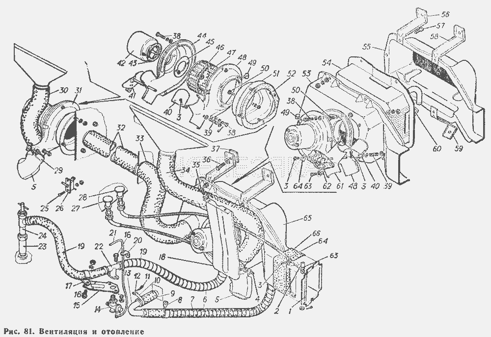 Вентиляция и отопление.  ГАЗ-66 (Каталог 1983 г.)