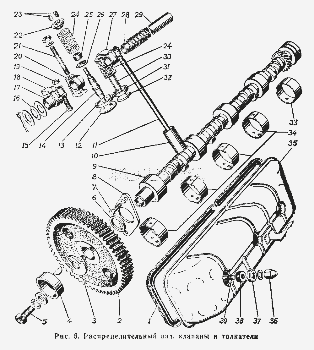 Распределительный вал, клапаны и толкатели.  ГАЗ-66 (Каталог 1983 г.)