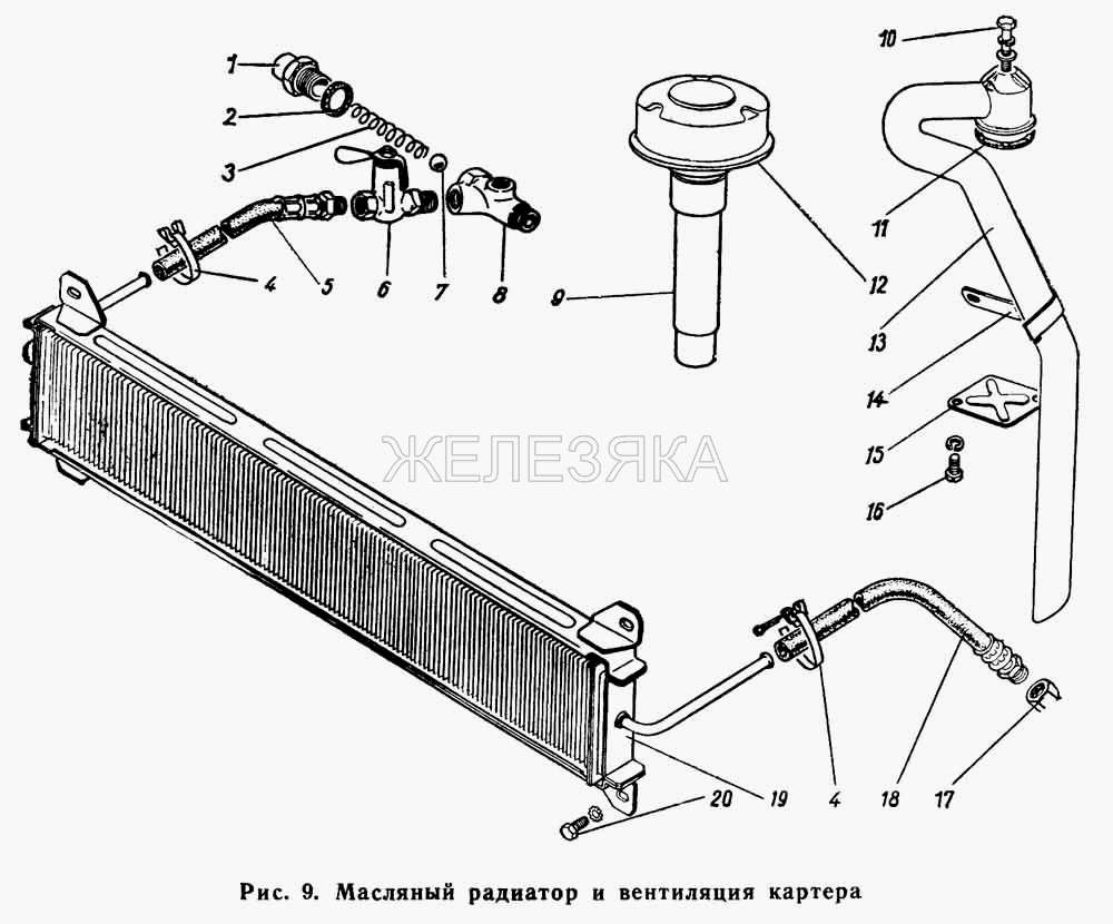 Масляный радиатор и вентиляция картера.  ГАЗ-66 (Каталог 1983 г.)