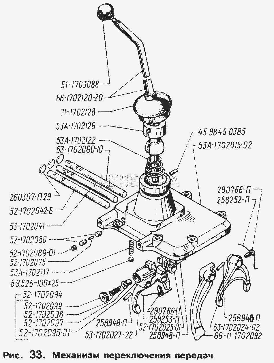 Механизм переключения передач.  ГАЗ-66 (Каталог 1996 г.)