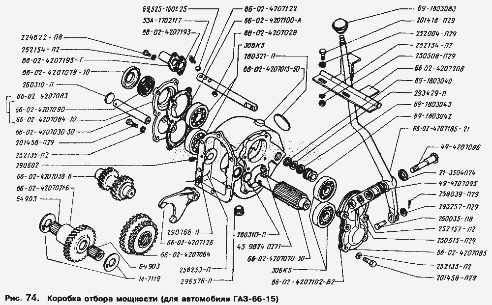 Коробка отбора мощности (для автомобиля ГАЗ-66-15).  ГАЗ-66 (Каталог 1996 г.)