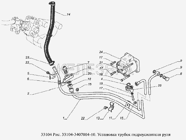 Установка трубок гидроусилителя руля.  ГАЗ-33104 Валдай Евро 3