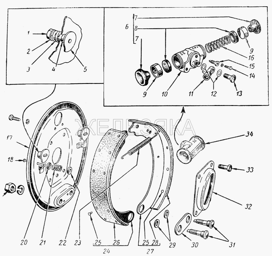 Тормоза передние ножные и тормозные барабаны.  М20 Победа