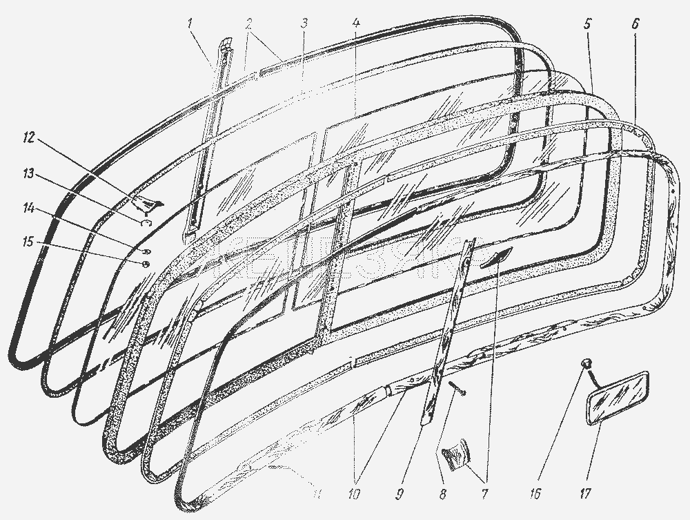Детали ветрового окна.  ГАЗ-12 (ЗИМ)