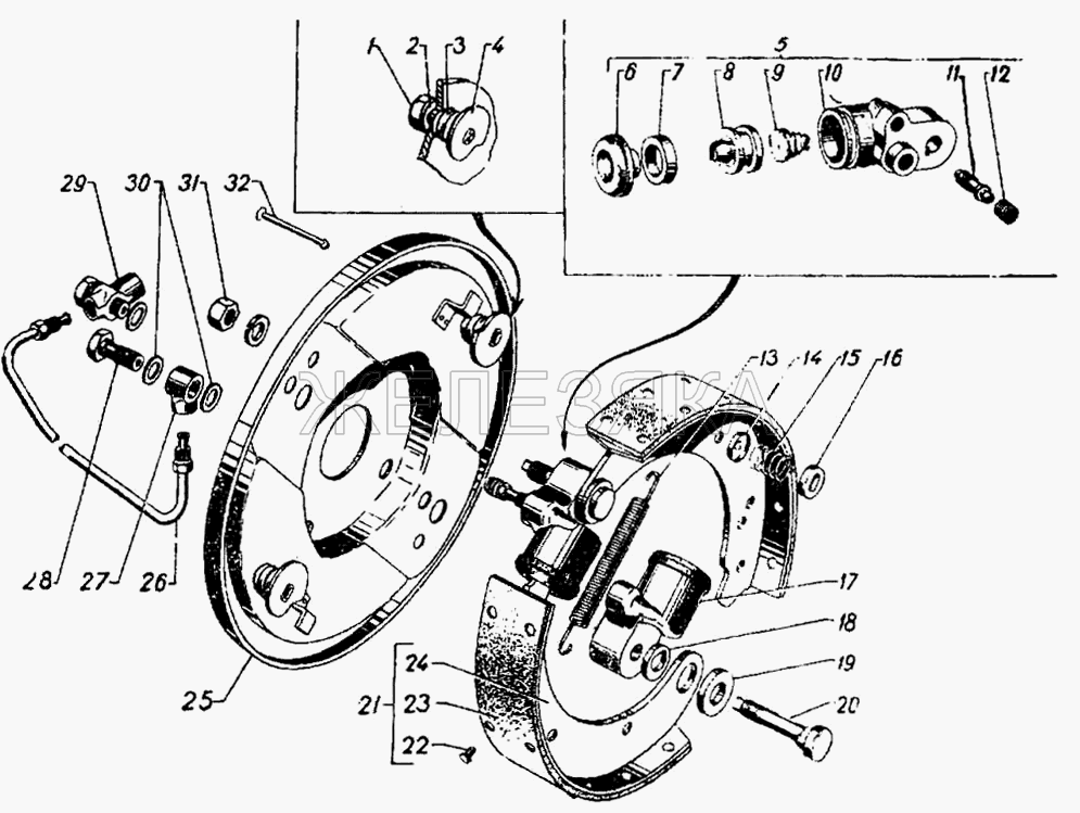 Передние ножные тормоза и тормозные барабаны.  ГАЗ-21