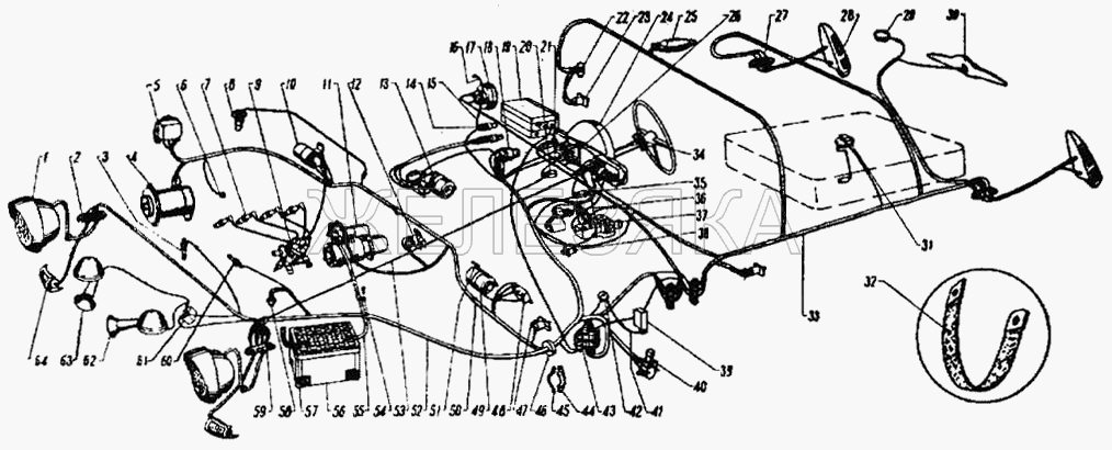 Схема электрооборудования.  ГАЗ-21