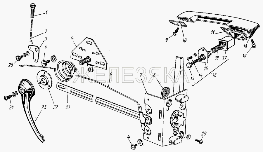 Замок и ручки задней двери.  ГАЗ-21 (каталог 69 г.)