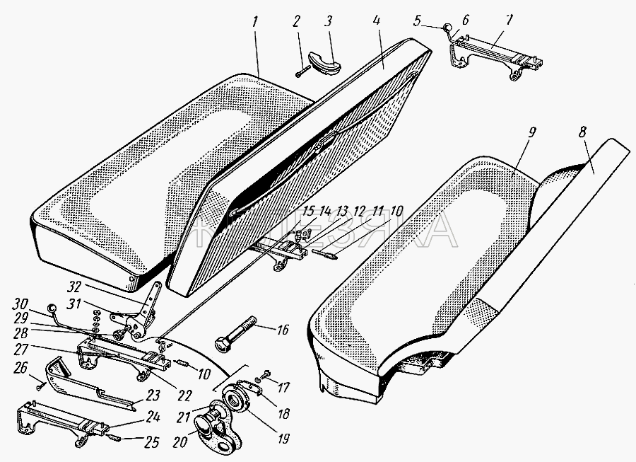 Переднее и заднее сиденья.  ГАЗ-21 (каталог 69 г.)