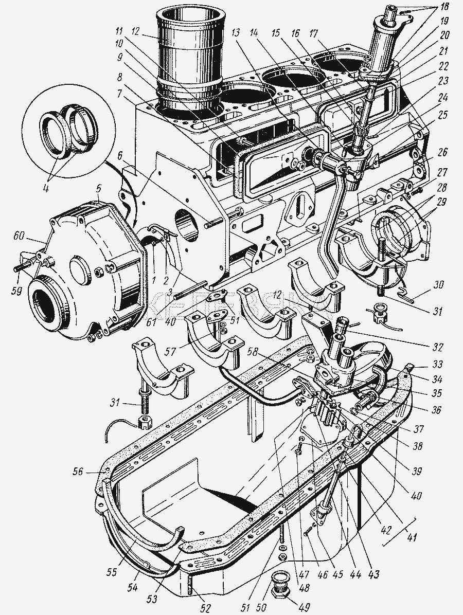 Блок цилиндров.  ГАЗ-21 (каталог 69 г.)