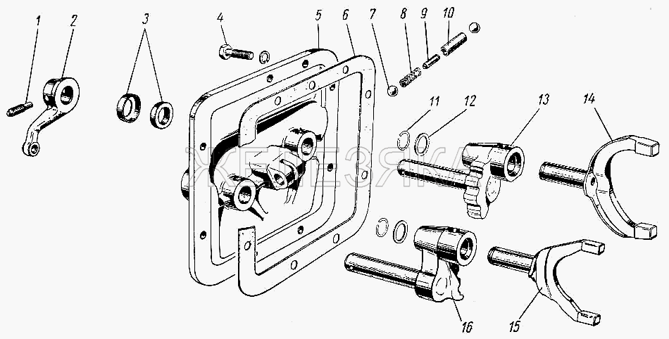Механизм переключения передач.  ГАЗ-21 (каталог 69 г.)