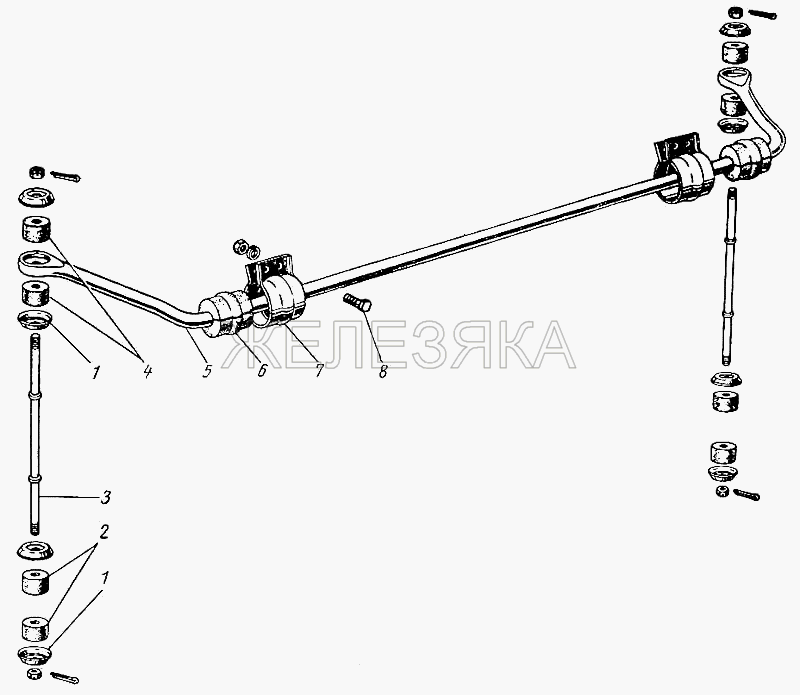 Стабилизатор поперечной устойчивости передней подвески.  ГАЗ-21 (каталог 69 г.)