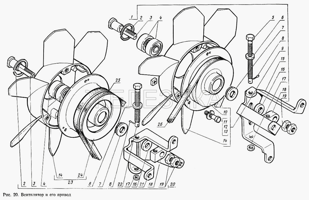 Вентилятор и его привод.  ГАЗ-14 (Чайка)