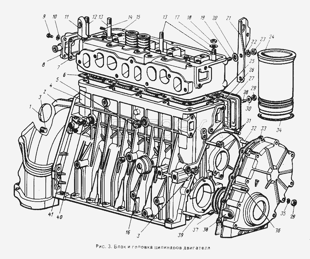 Блок и головка цилиндров двигателя.  ГАЗ-24-10