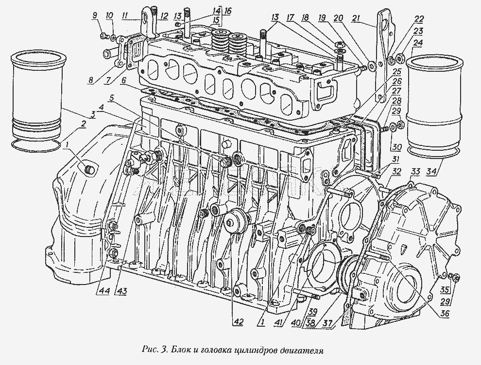 Блок и головка цилиндров двигателя.  ГАЗ-31029