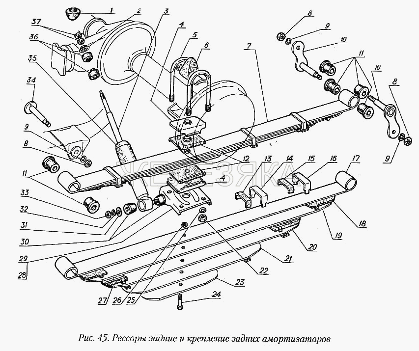 Рессоры задние и крепление задних амортизаторов.  ГАЗ-31029