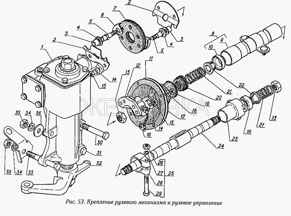 Крепление рулевого механизма и рулевое управление.  ГАЗ-31029