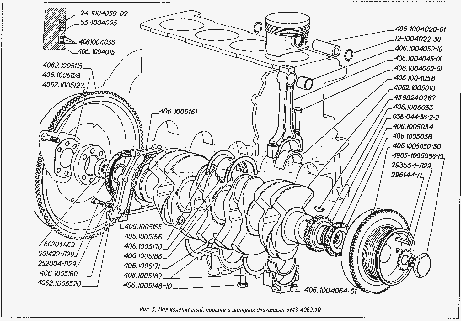 Вал коленчатый, поршни и шатуны двигателя ЗМЗ-4062.10.  ГАЗ-3110