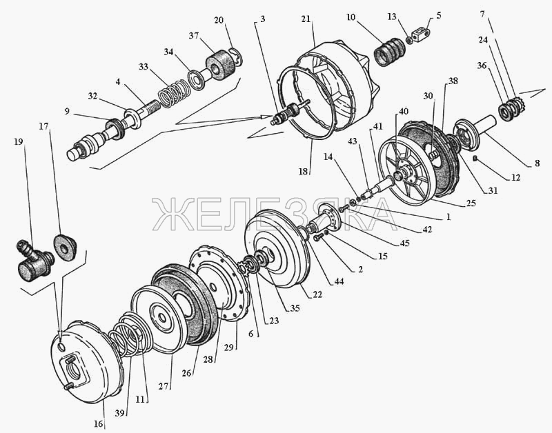 Детали вакуумного усилителя тормозов.  ГАЗ-3111