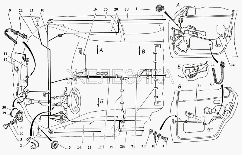 Жгуты и провода салона.  ГАЗ-3111