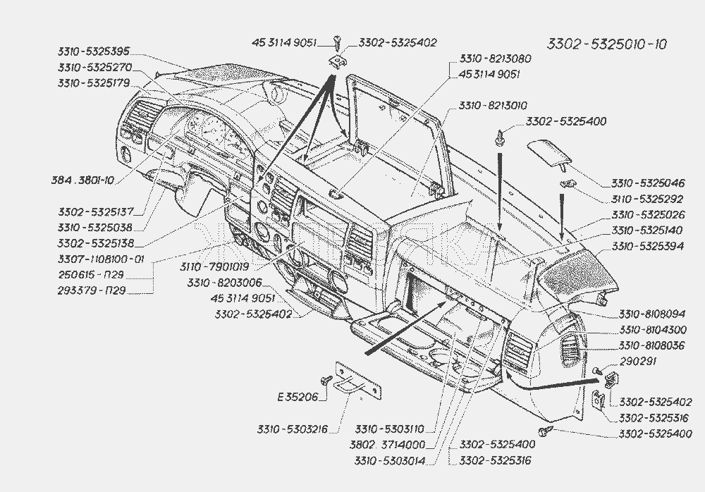 Панель приборов (для автомобилей выпуска с 2003 г.).  ГАЗ-3302 (2004)