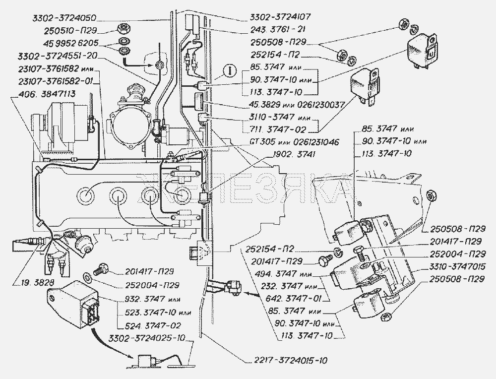 Реле и элементы системы зажигания двигателей ЗМЗ-406.  ГАЗ-3302 (2004)