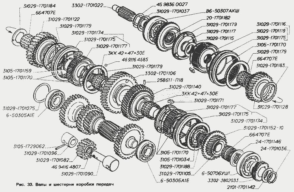 Валы и шестерни коробки передач.  ГАЗ-2705 (ГАЗель)