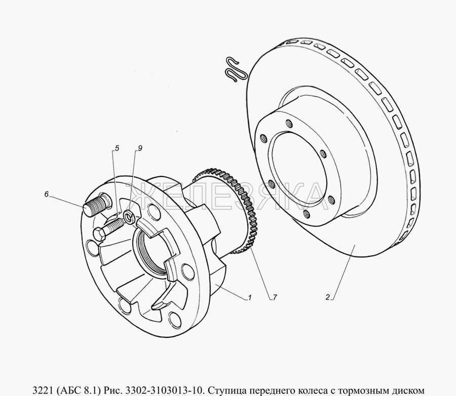 3302-3103013-10. Ступица переднего колеса с тормозным диском.  ГАЗ-3221 (Уст. АБС 8.1)