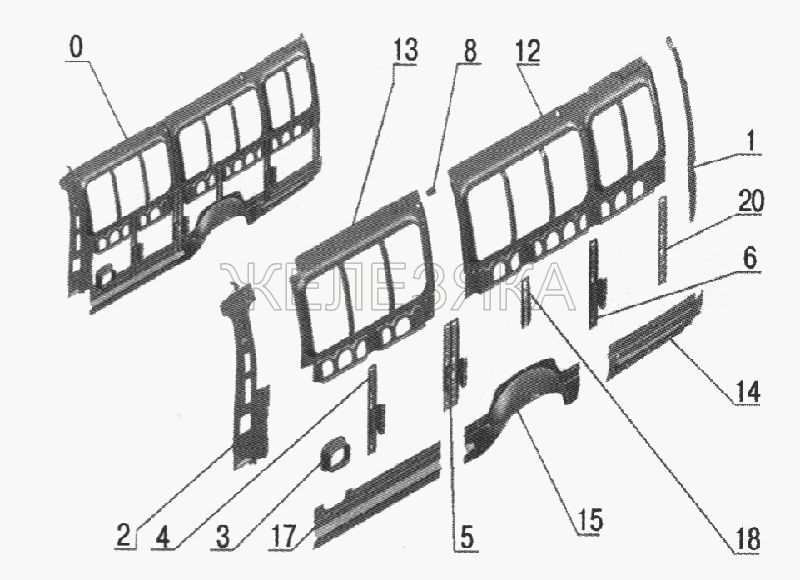 Каркас правой боковины (32214-5401051).  ГАЗ-2705, 3221 (куз. детали)