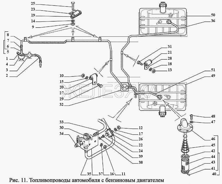 Топливопроводы автомобиля с бензиновым двигателем.  ГАЗ-3308