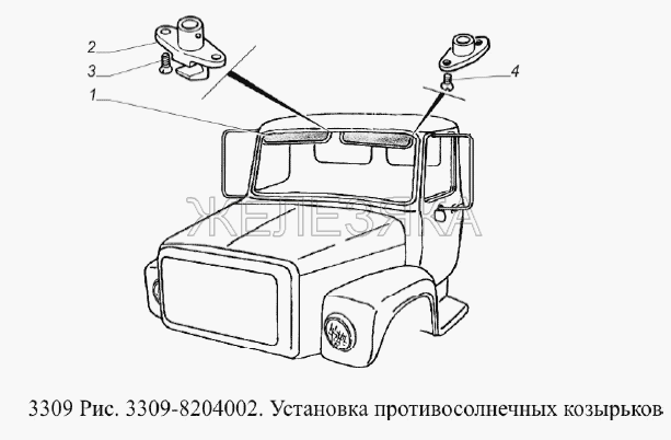Установка противосолнечных козырьков.  ГАЗ-3309 (Евро 2)