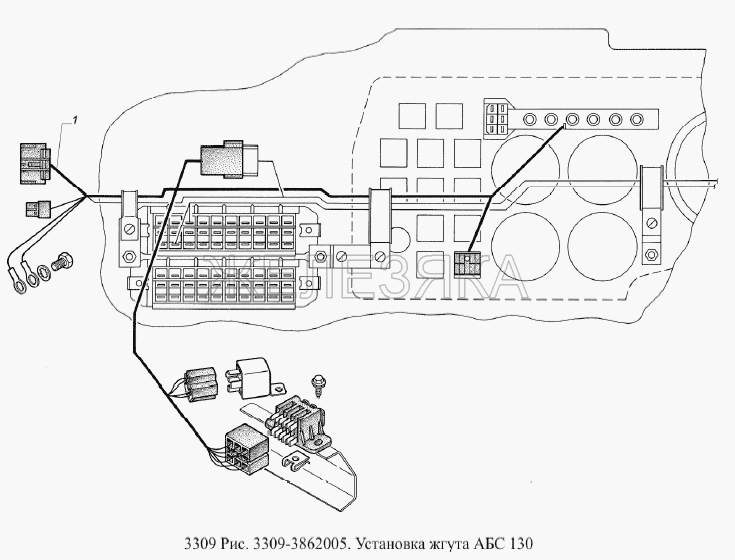 Установка жгута АБС 130.  ГАЗ-3309 (Евро 2)