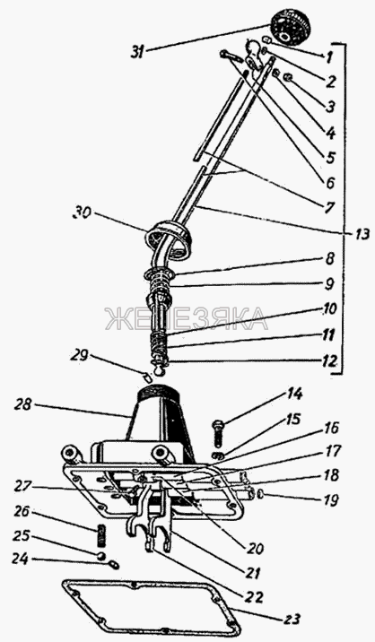 Механизм переключения передач.  ГАЗ-51 (63, 63А)