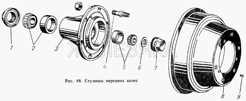 Ступицы передних колес.  ГАЗ-52-01