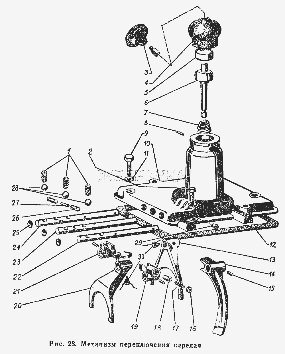 Механизм переключения передач.  ГАЗ-66 (Каталог 1983 г.)